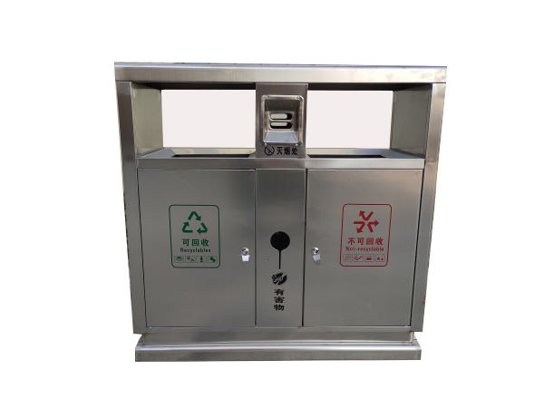 不锈钢平头双分类垃圾桶